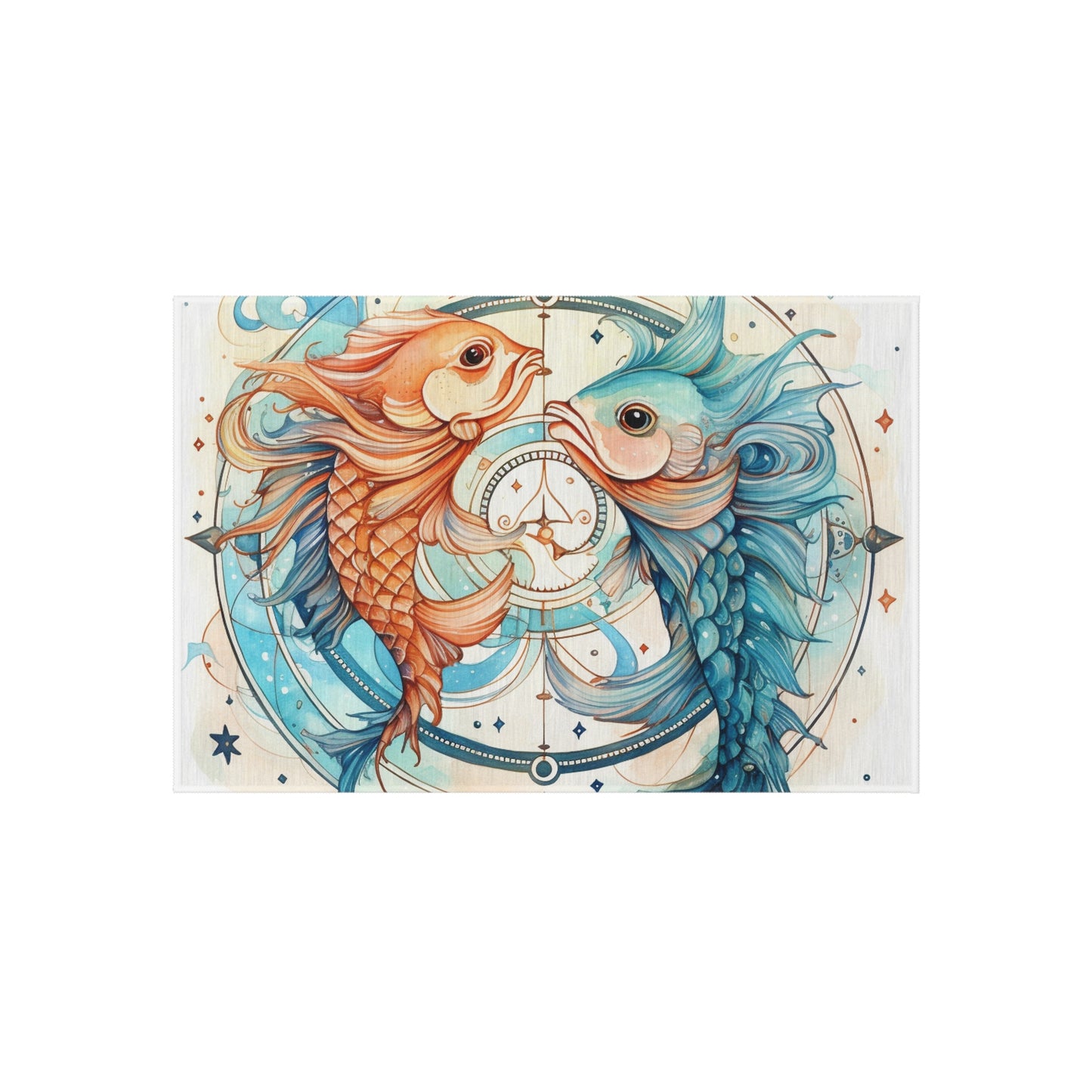 Pisces Zodiac Horoscope - Starry Watercolor & Ink, Hyper-Detailed Fish Outdoor Rug