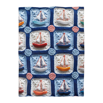 Crochet Boat Ship Sea Vessel Ocean Beach Travel Yacht Design - Microfiber Duvet Cover