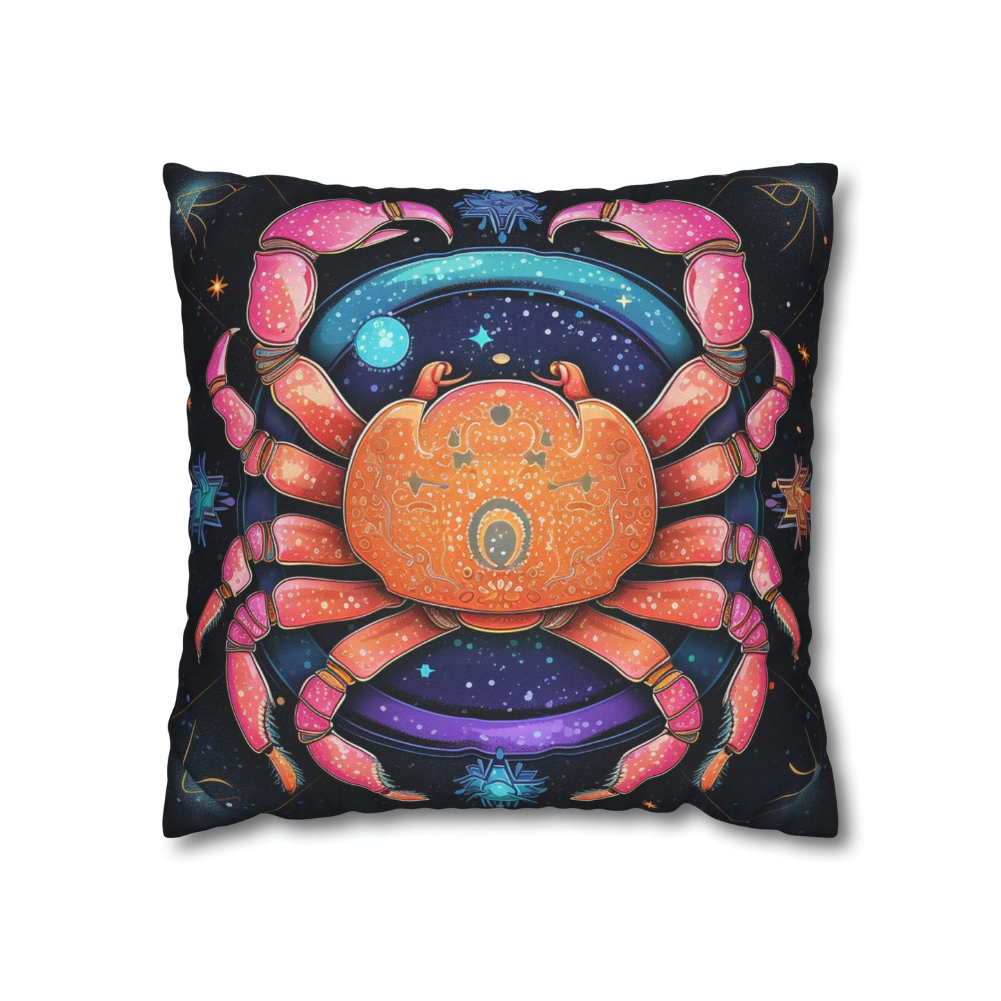 Rainbow Celestial Crab - Vibrant Cancer Zodiac Sign Art - Spun Polyester Square Pillow Case