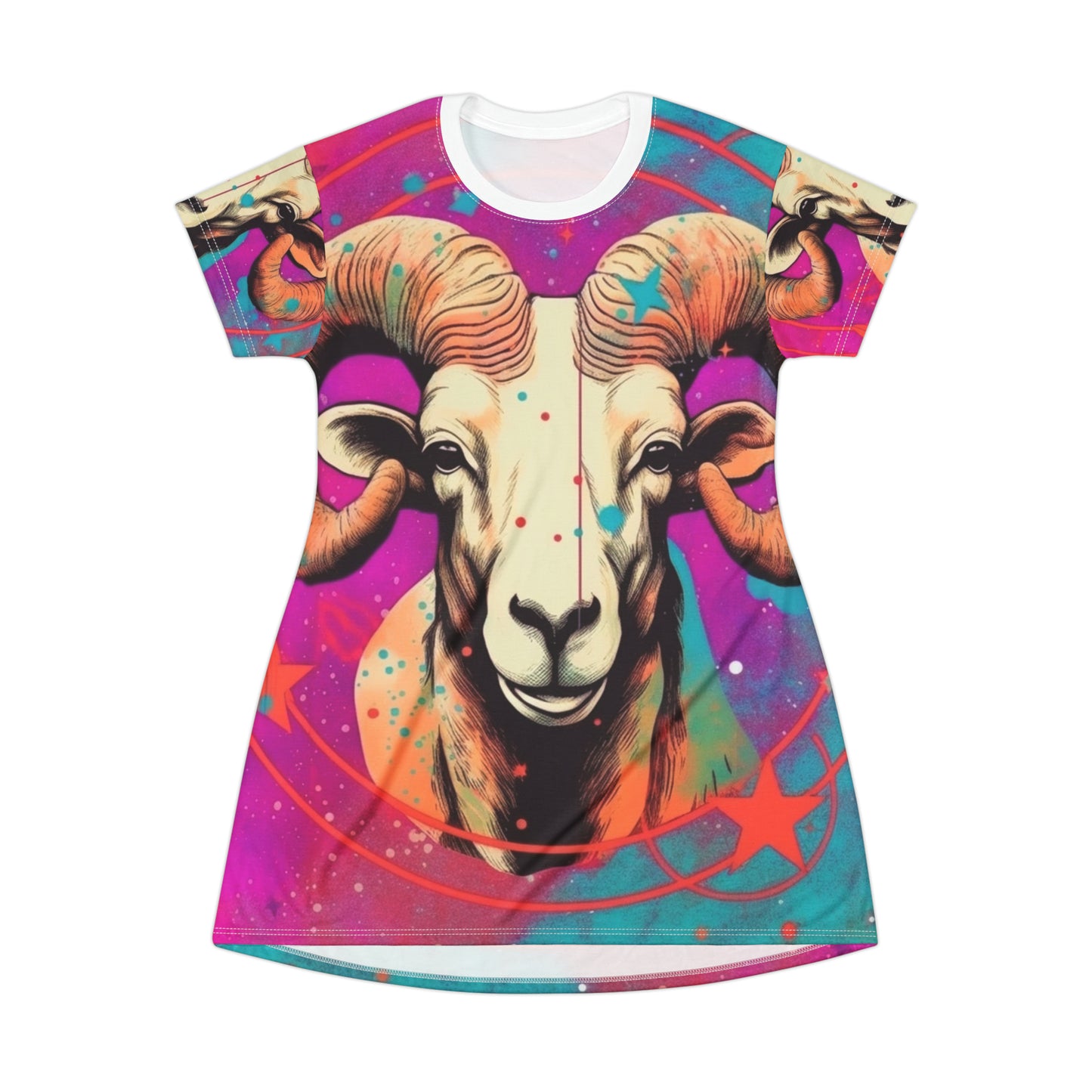 Pop Art Aries Constellation - Vibrant Zodiac Ram Symbol - T-Shirt Dress (AOP)