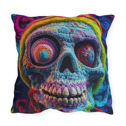 Crochet Skull Halloween Scary Horror Design - Outdoor Pillows