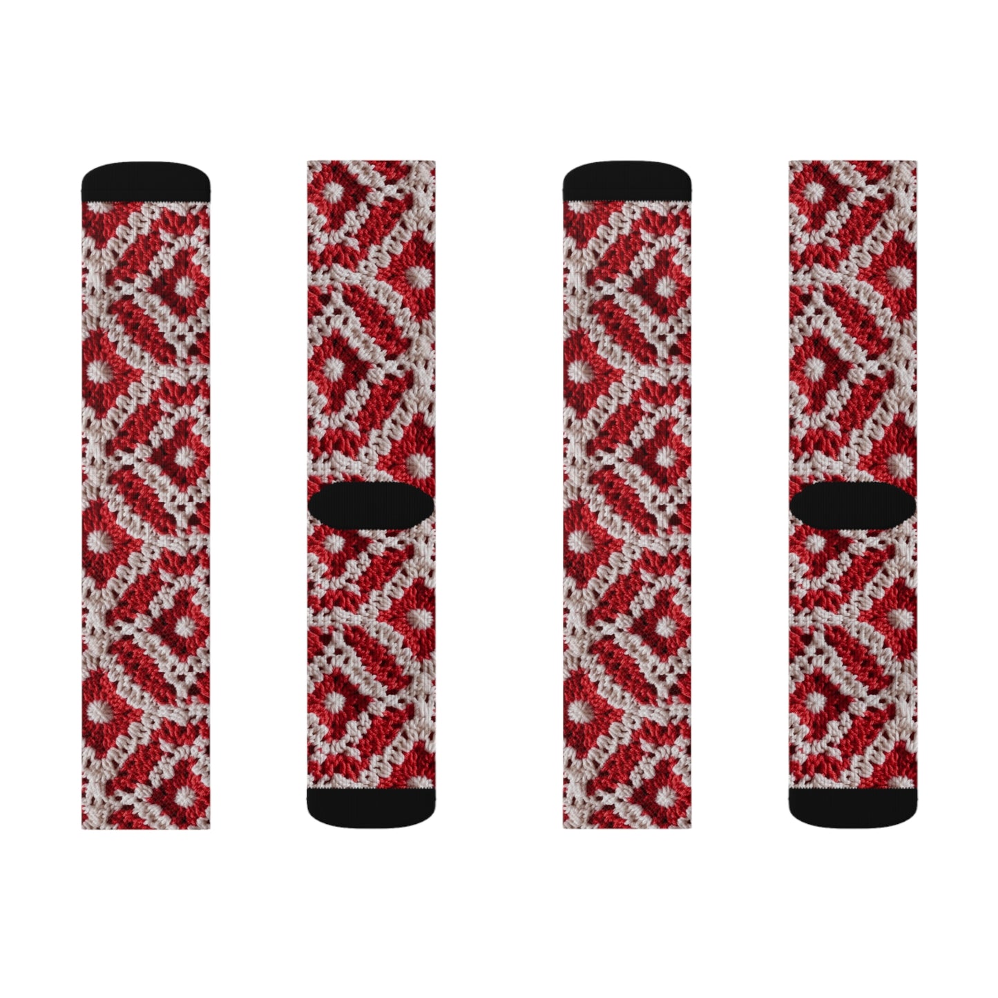 Warm Winter Red & White Crochet Knit: Cinematic Chic Texture Design - Sublimation Socks