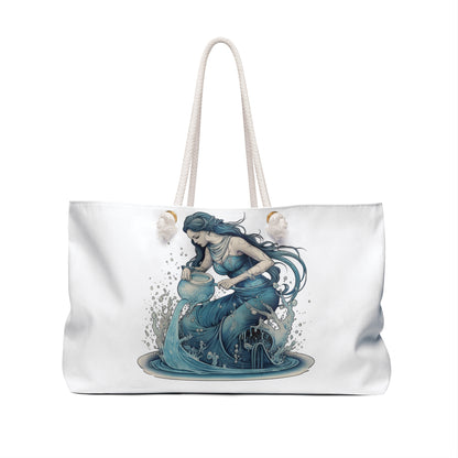 Aquarius Zodiac Symbol - Girl Pouring Water, Hand-Drawn Style - Weekender Bag