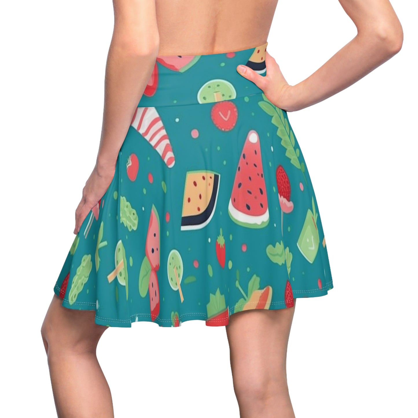 Quirky Summer Food Watermelon Ice Cream Cocktail Pattern Women's Skater Skirt (AOP)