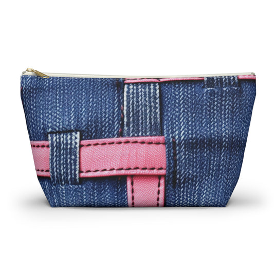 Candy-Striped Crossover: Pink Denim Ribbons Dancing on Blue Stage - Accessory Pouch w T-bottom