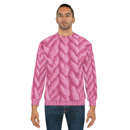 Blush Knit: Soft Hot Pink Palette Textured Fabric Design - Unisex Sweatshirt (AOP)