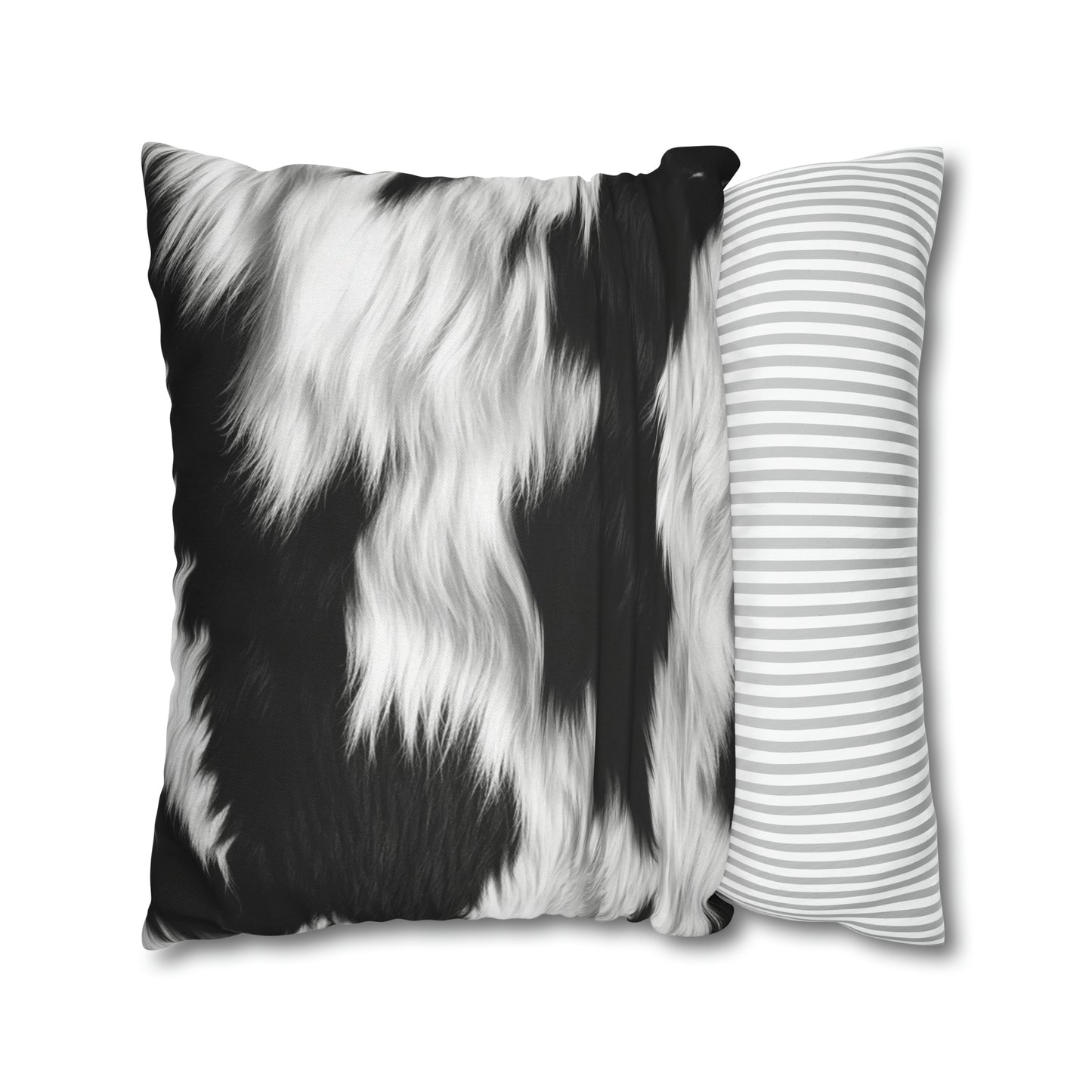 Cowhide on Hair Leather - Black and White - Designer Style - Spun Polyester Square Pillow Case