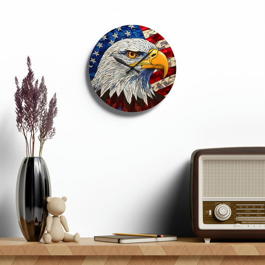 Stained Glass American Flag Eagle USA Design - Acrylic Wall Clock