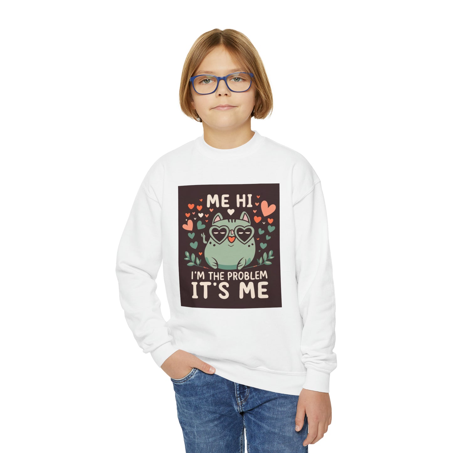 Me Hi Im The Problem Its Me - Regalo para amantes de los gatitos y gatos - Sudadera con cuello redondo para jóvenes