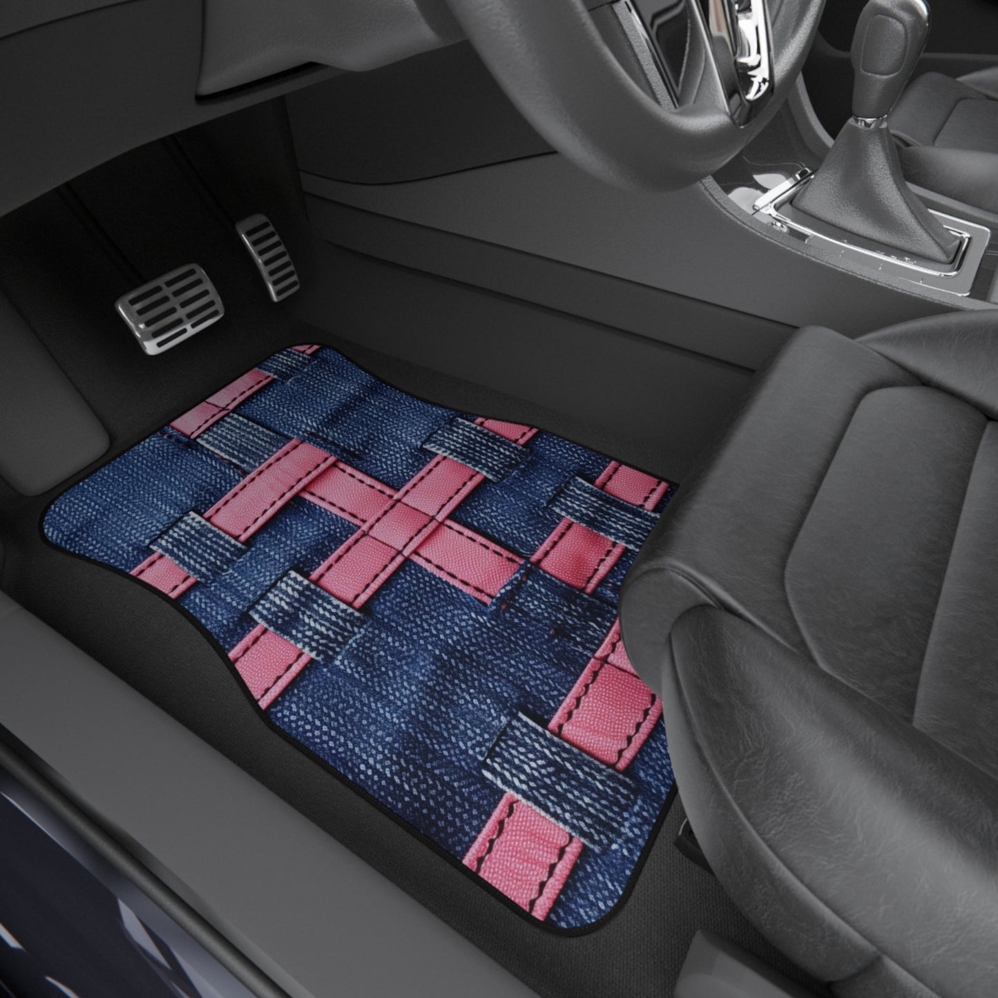 Candy-Striped Crossover: Pink Denim Ribbons Dancing on Blue Stage - Car Mats (Set of 4)