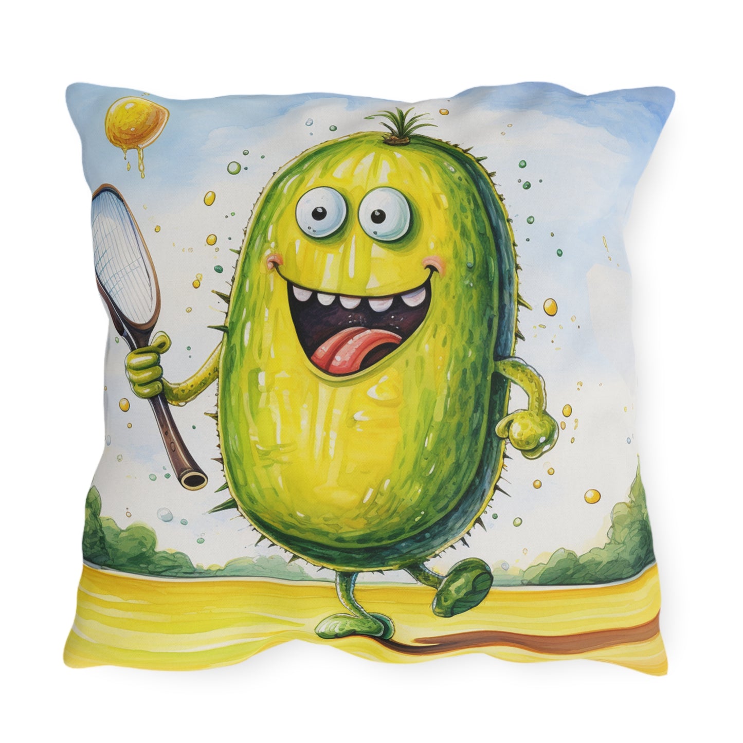 Pickleball Sport: Athletic Pickle Playing Game with Net and Paddle - Outdoor Pillows