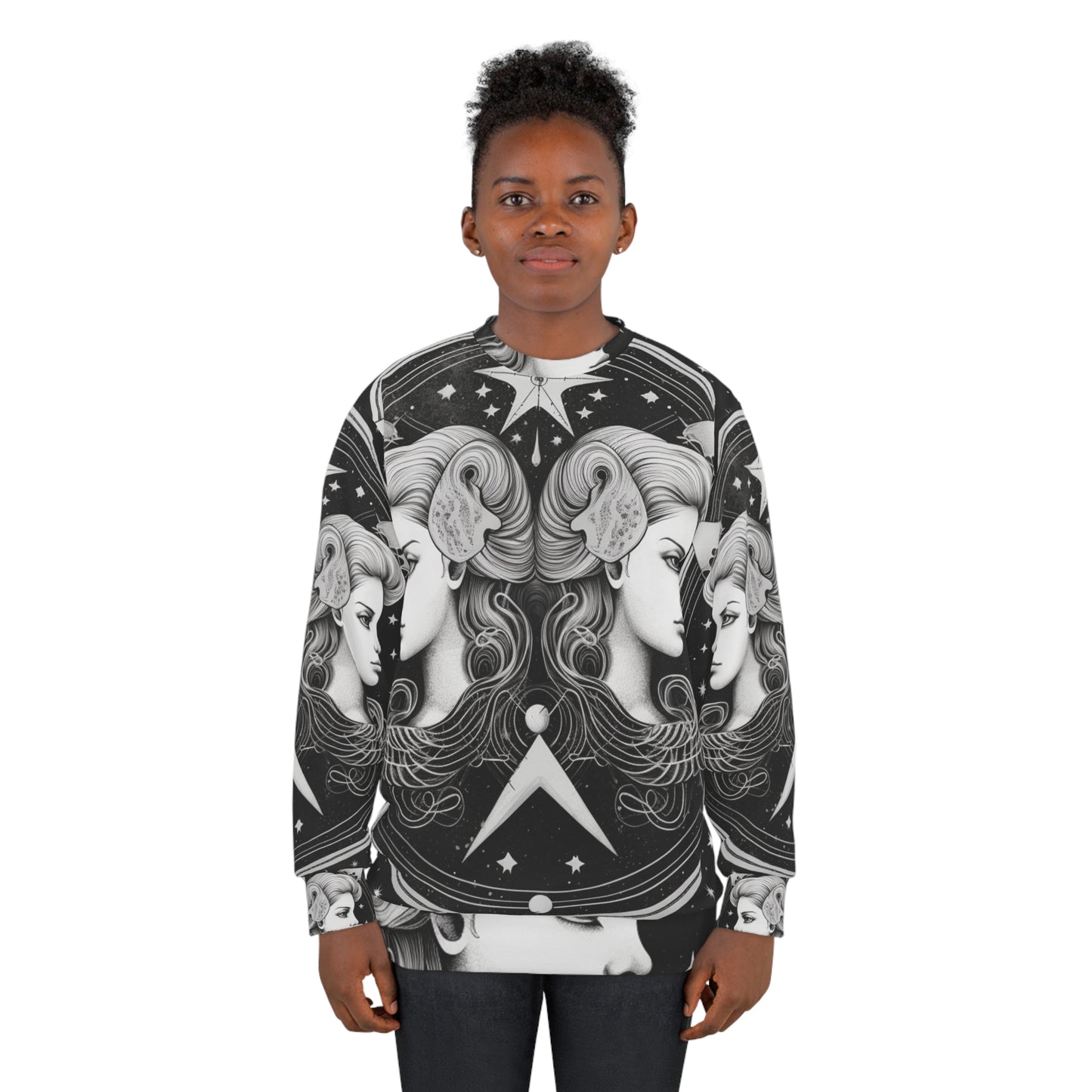 Gemini Zodiac Twins Design - Celestial Astrology Theme - Unisex Sweatshirt (AOP)