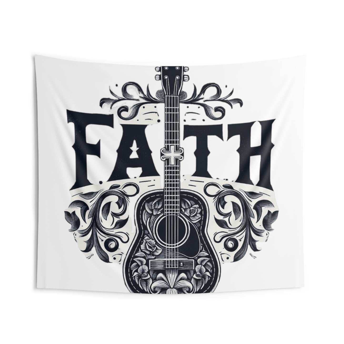 Guitar Cross Faith - Christian Gift, Love and Grace, Faithful, Jesus - Indoor Wall Tapestries