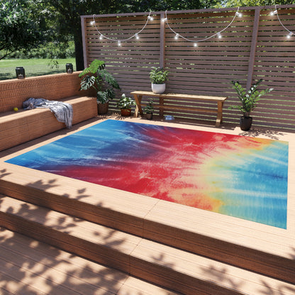 Rainbow Tie-Dye Denim: Vibrant Multi-Color, Fabric Design Spectacle - Outdoor Rug