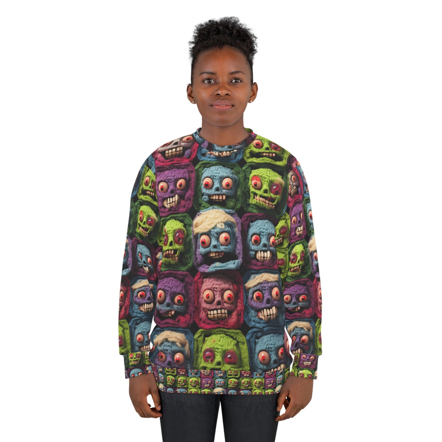 Zombie Crochet Halloween Spooky Holiday Festive Horror Living Dead - Unisex Sweatshirt (AOP)