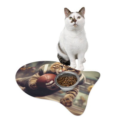 Football Field Felines: Kitty Cats in Sport Tackling Scoring Game Position - Pet Feeding Mats