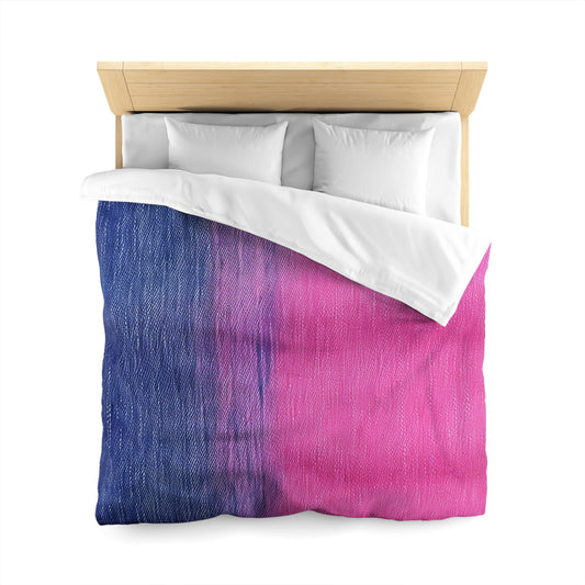 Dual Delight: Half-and-Half Pink & Blue Denim Daydream - Microfiber Duvet Cover