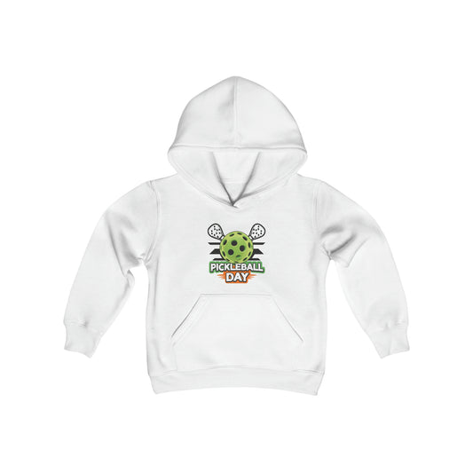 Dynamic Pickleball Day Design with Crossed Paddles and Ball Graphic - Youth Heavy Blend Hooded Sweatshirt