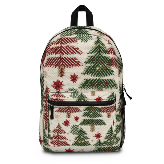 Embroidered Christmas Winter, Festive Holiday Stitching, Classic Seasonal Design - Backpack