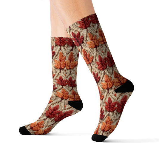 Crochet Fall Leaves: Harvest Rustic Design - Golden Browns -Woodland Maple Magic - Sublimation Socks