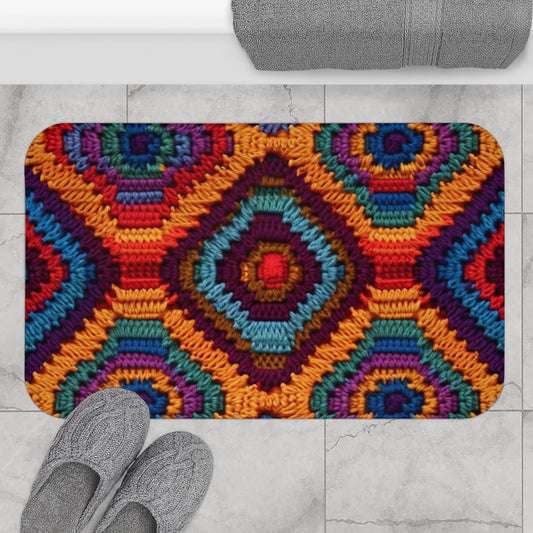 African Heritage Crochet, Vibrant Multicolored Design, Ethnic Craftwork - Bath Mat