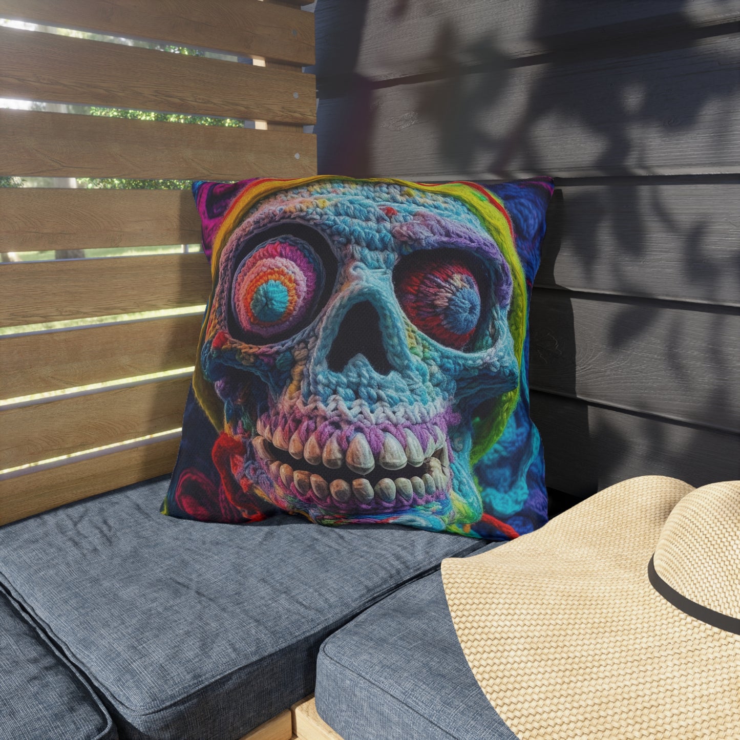 Crochet Skull Halloween Scary Horror Design - Outdoor Pillows