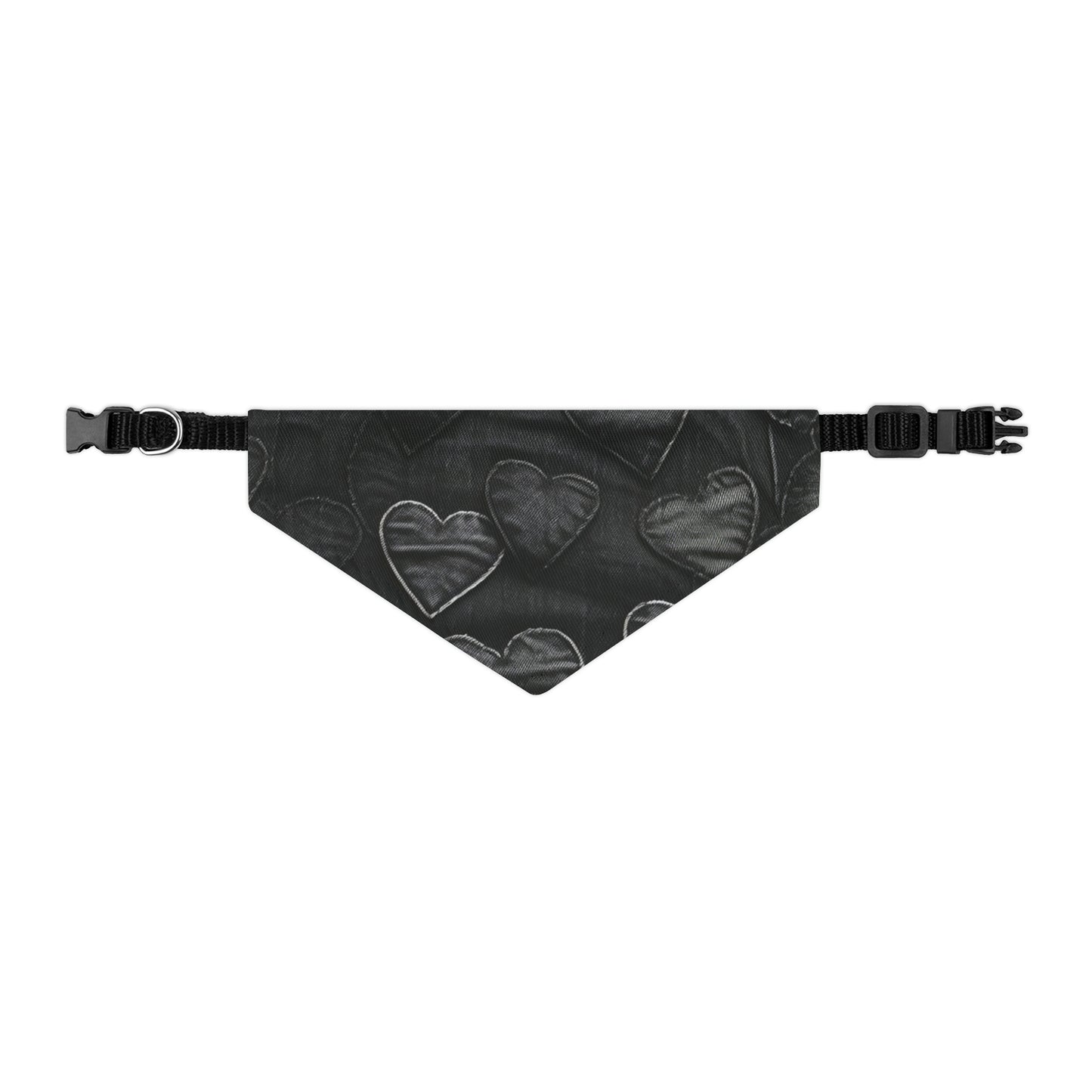 Black: Distressed Denim-Inspired Fabric Heart Embroidery Design - Dog & Pet Bandana Collar