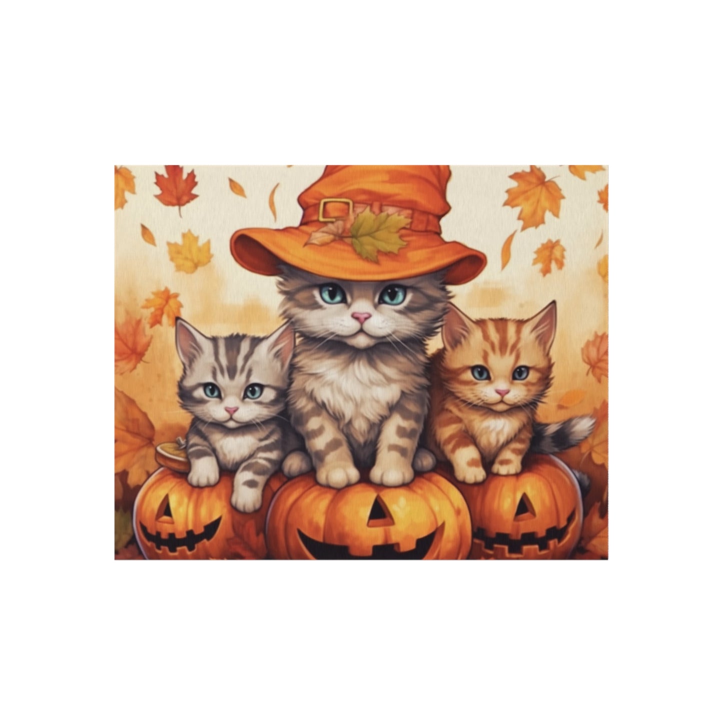 Kitty Cat Kittens Halloween - Cute Furries on Pumpkin - Festive Feline Decor - Outdoor Rug