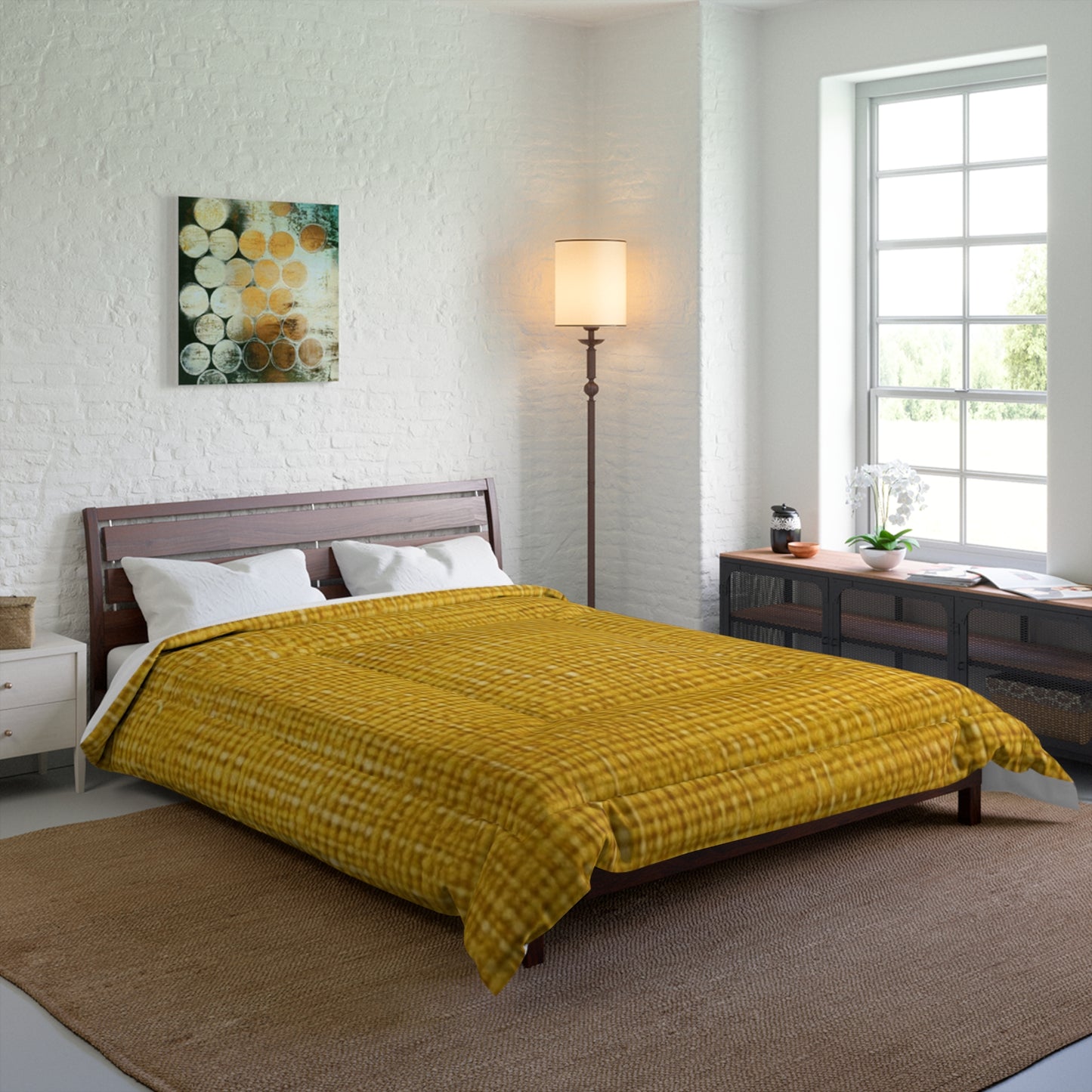 Radiant Sunny Yellow: Denim-Inspired Summer Fabric - Comforter