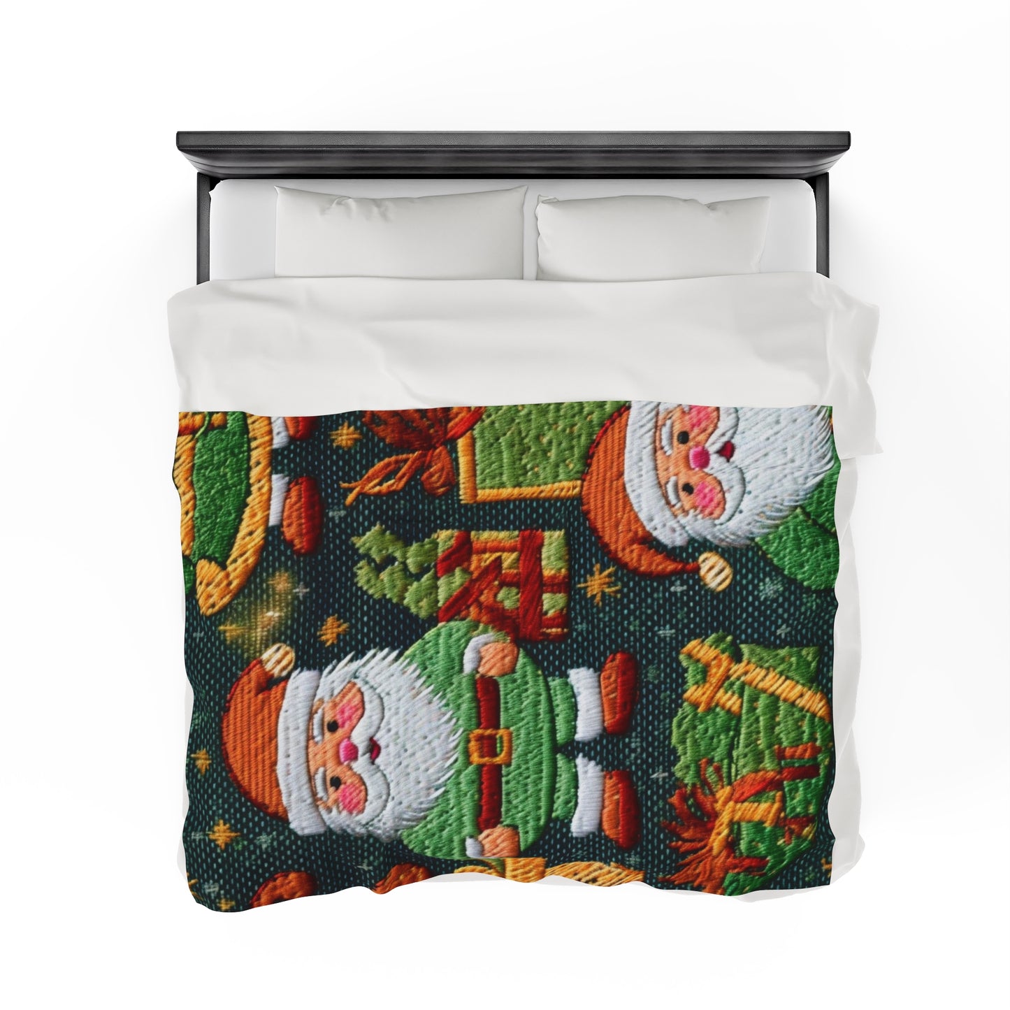 Christmas Santa Claus - Embroidered Presents - Festive Winter Wonderland - Deck the Halls Design - Velveteen Plush Blanket