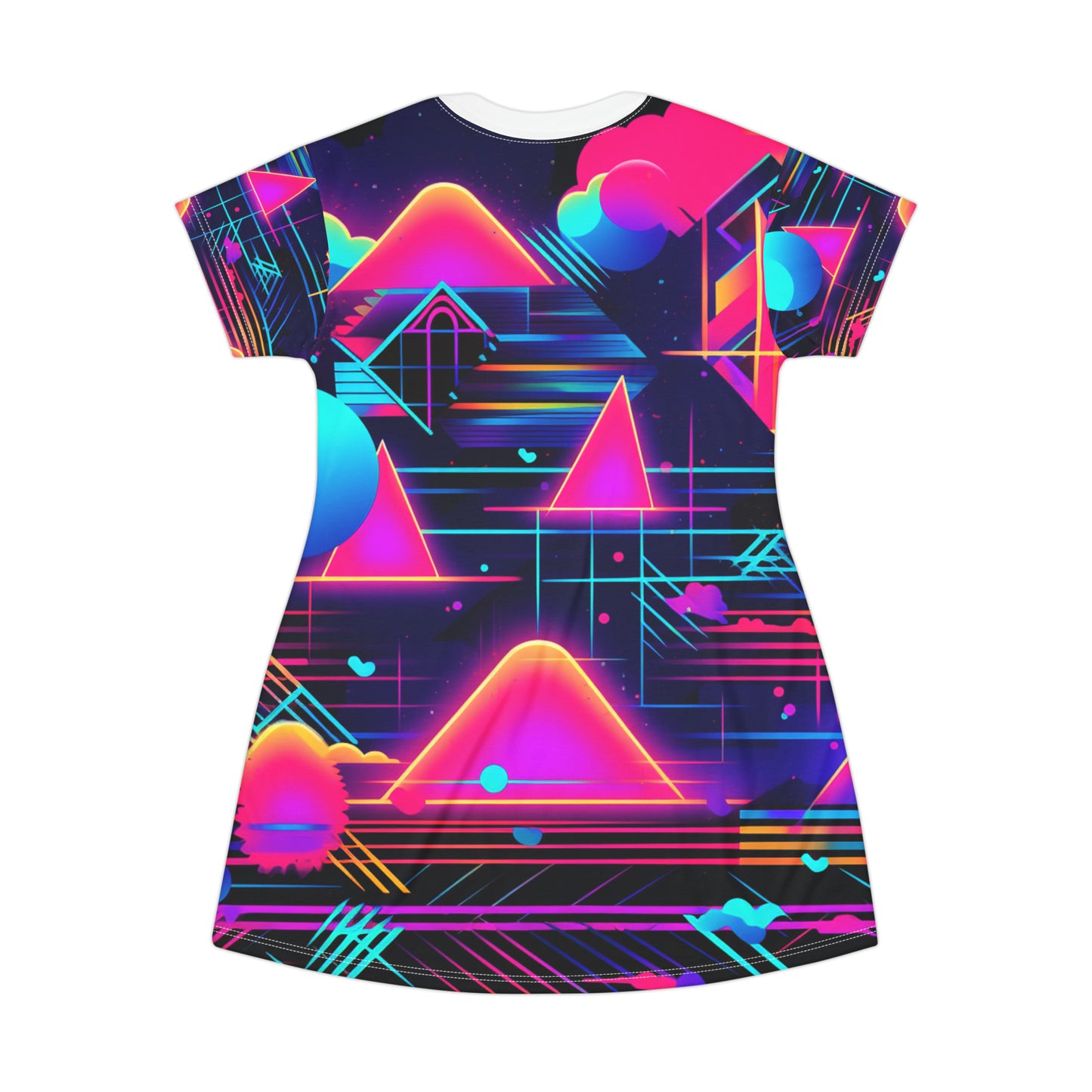 80s Synthwave Retro-Futuristic Inspired Pattern Design T-Shirt Dress (AOP)