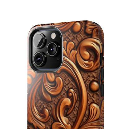 Leather Flower Cognac Classic Brown Timeless American Cowboy Design - Tough Phone Cases