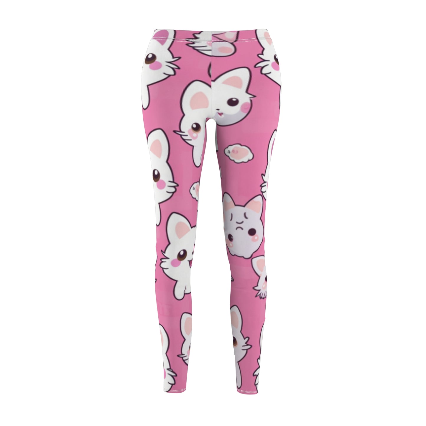 Adorable Cartoon-Style Anime Kitten, Cat, Kitty Pattern - Cute and Colorful - Women's Cut & Sew Casual Leggings (AOP)