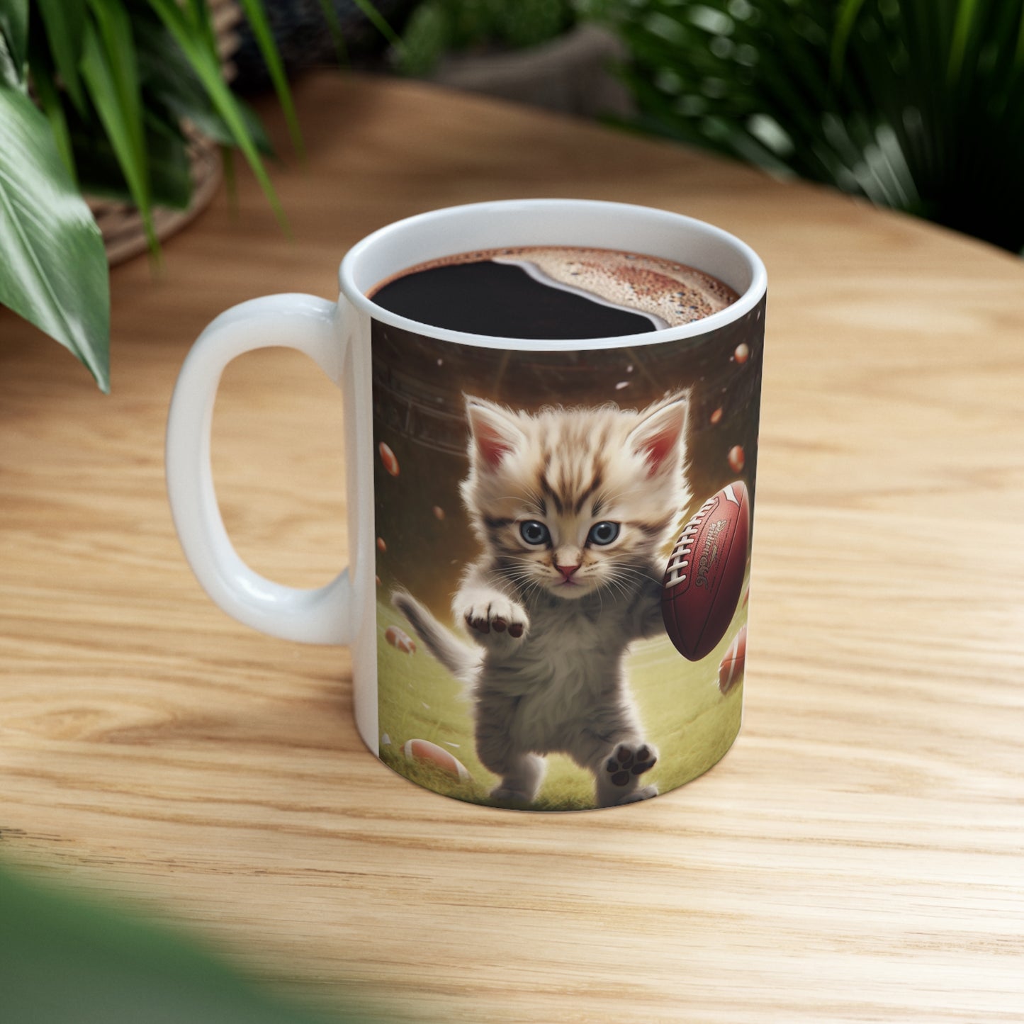 Football Kitty Fantasy: Feline Cat American Sport Quarterback - Ceramic Mug 11oz