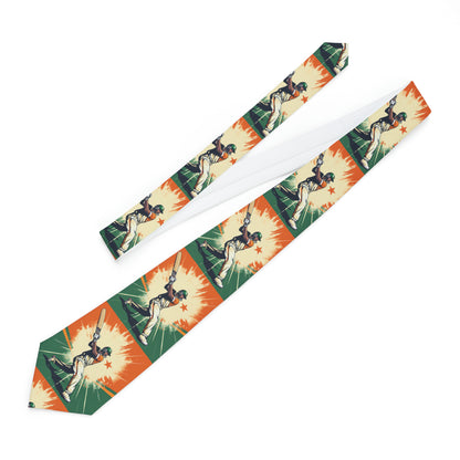 Cricket Batsman, Ball Strike, Indian Flag Color Background - Street Style - Necktie