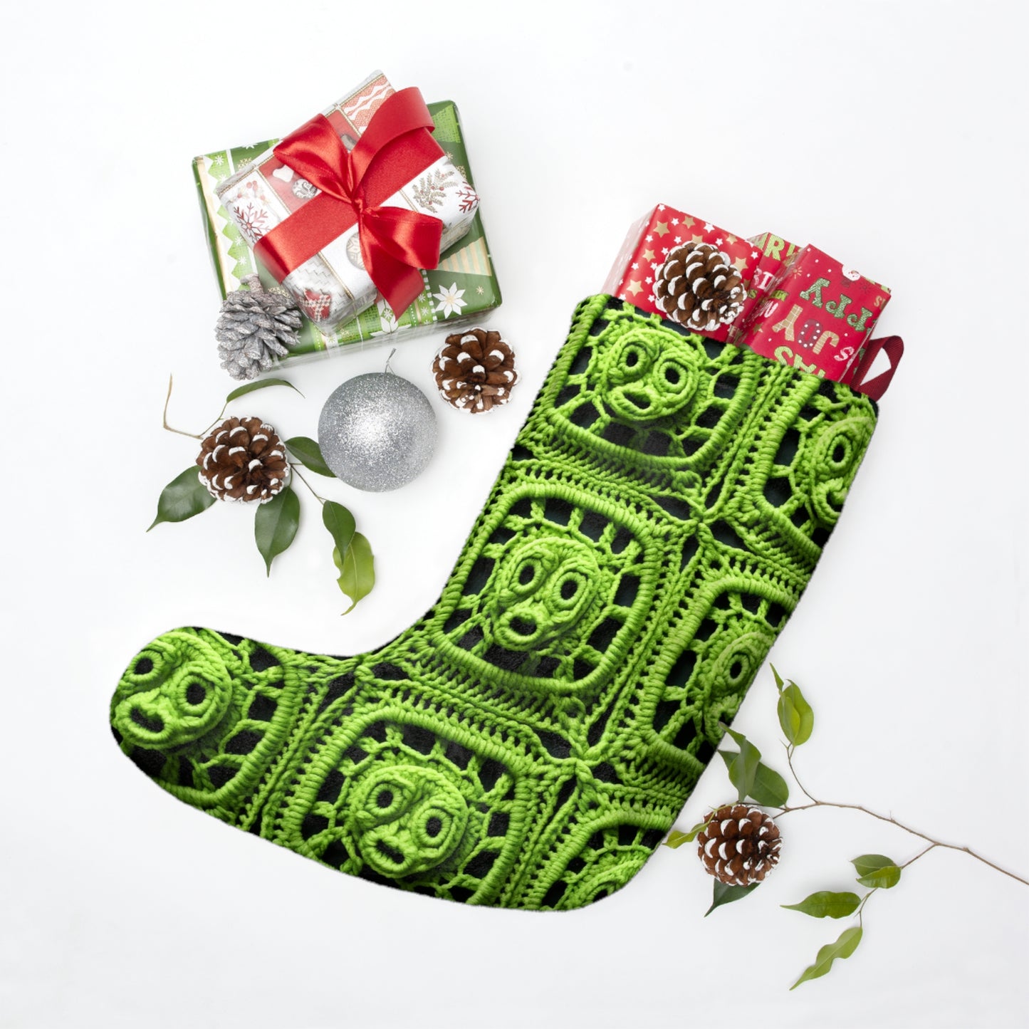 Halloween Green Alien Crochet Galactic Space Zombie Style - Christmas Stockings