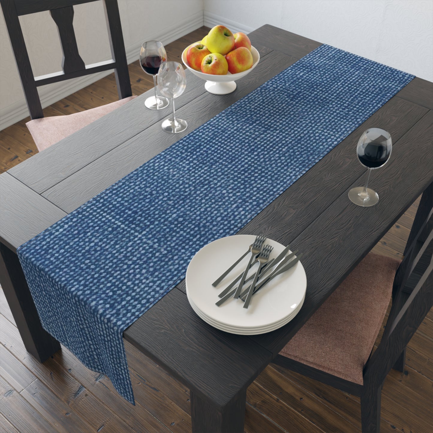 Denim-Inspired Design - Distinct Textured Fabric Pattern - Table Runner (Cotton, Poly)