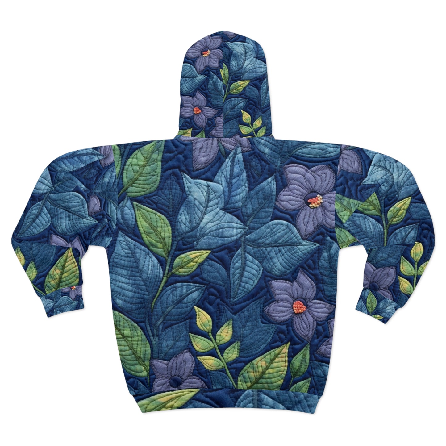 Floral Embroidery Blue: Denim-Inspired, Artisan-Crafted Flower Design - Unisex Zip Hoodie (AOP)