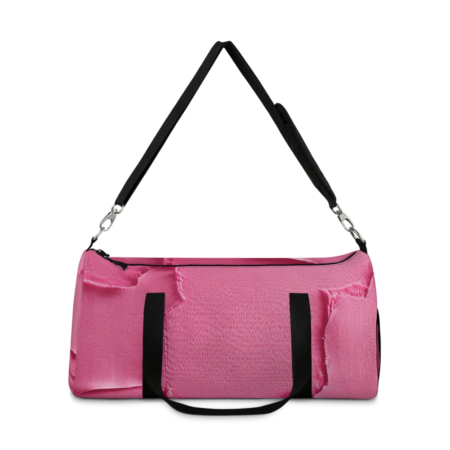 Distressed Neon Pink: Edgy, Ripped Denim-Inspired Doll Fabric - Duffel Bag