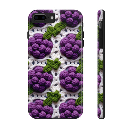 Crochet Grapes Pattern - Granny Square Design - Fresh Fruit Pick - Orchard Purple Snack Food - Tough Phone Cases