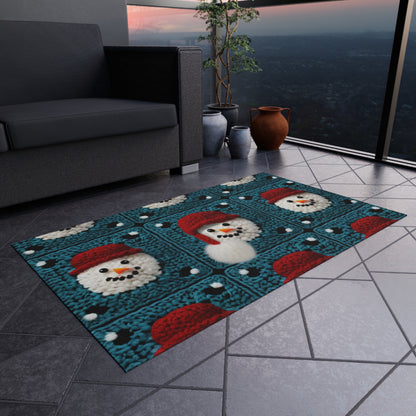 Snowman Crochet Craft, Festive Yuletide Cheer, Winter Wonderland - Outdoor Rug