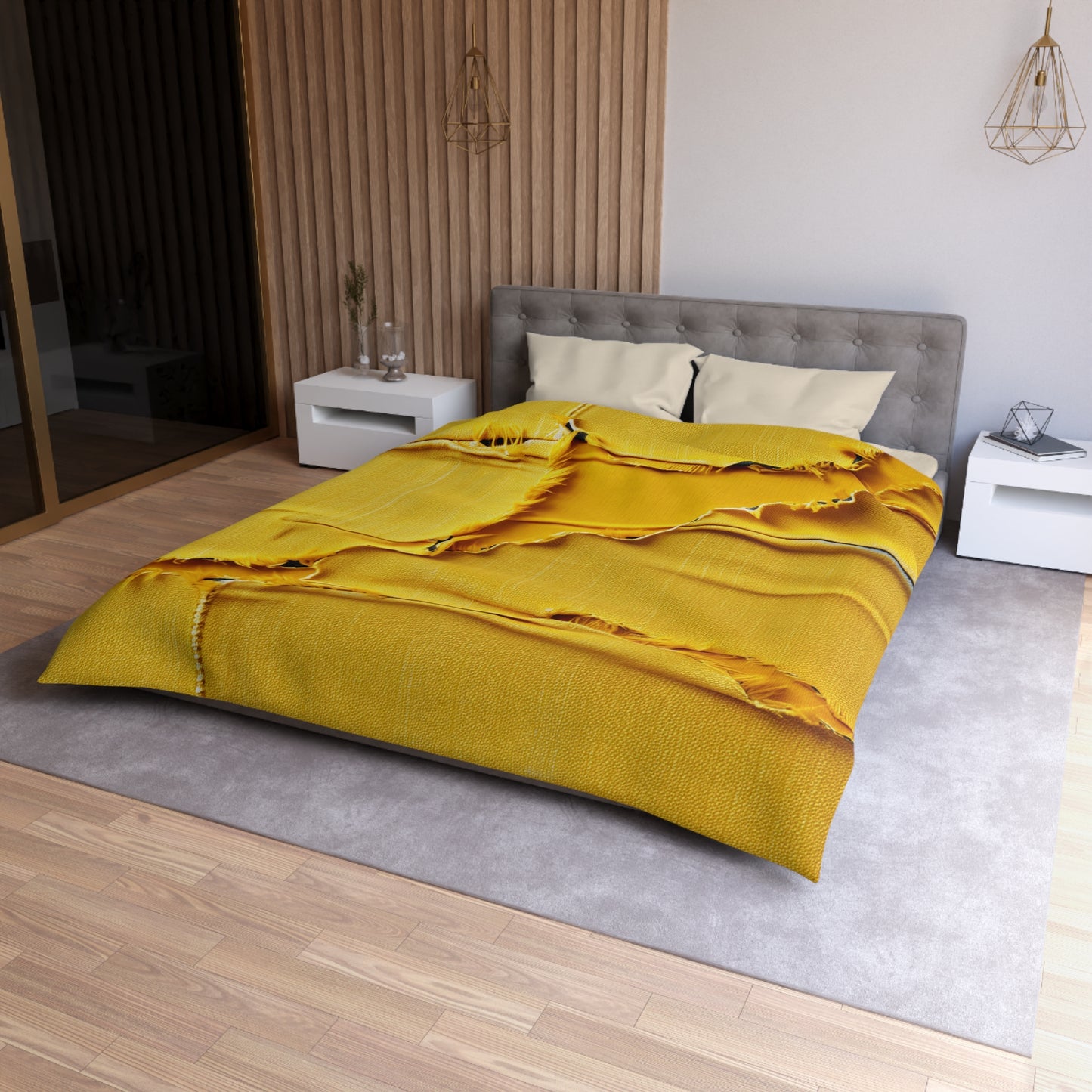 Banana Yellow Lemon: Bold Distressed, Denim-Inspired Fabric - Microfiber Duvet Cover