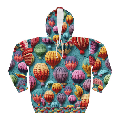 Crochet Hot Air Balloons Sky Travel Transport Scenic Style - Unisex Pullover Hoodie (AOP)