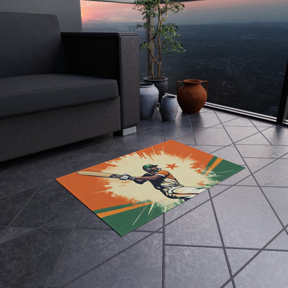 India Cricket Star: Batsman With Willow Bat, National Flag Style - Sport Game - Outdoor Rug