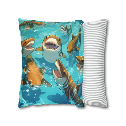 Tiger Shark: Ocean Marine Wildlife - Underwater - Spun Polyester Square Pillow Case