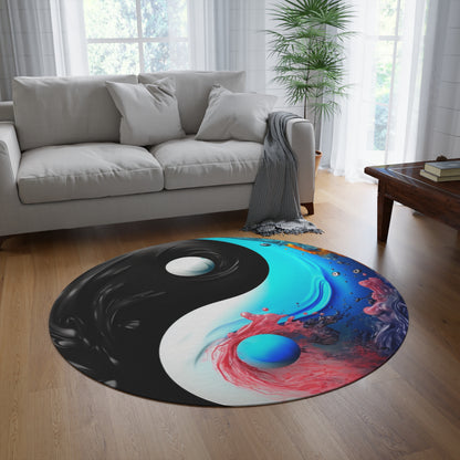 Yin Yang Symbol, Colorful Paint Style - Artistic Decor - Round Rug