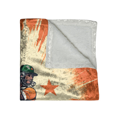 India Cricket Star: Batsman With Willow Bat, National Flag Style - Sport Game - Crushed Velvet Blanket