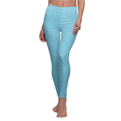 Bright Aqua Teal: Denim-Inspired Refreshing Blue Summer Fabric - Women's Cut & Sew Casual Leggings (AOP)