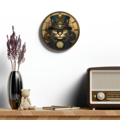 Diseño de reloj de gato Steampunk, reloj de pared acrílico 