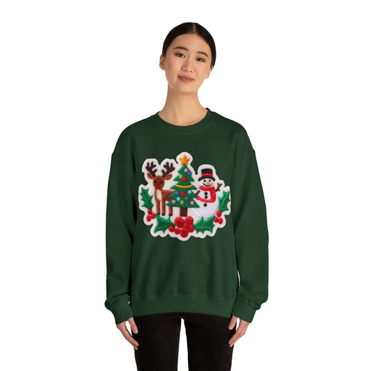 Christmas Snowman & Reindeer Embroidered Patch Design - Unisex Heavy Blend™ Crewneck Sweatshirt